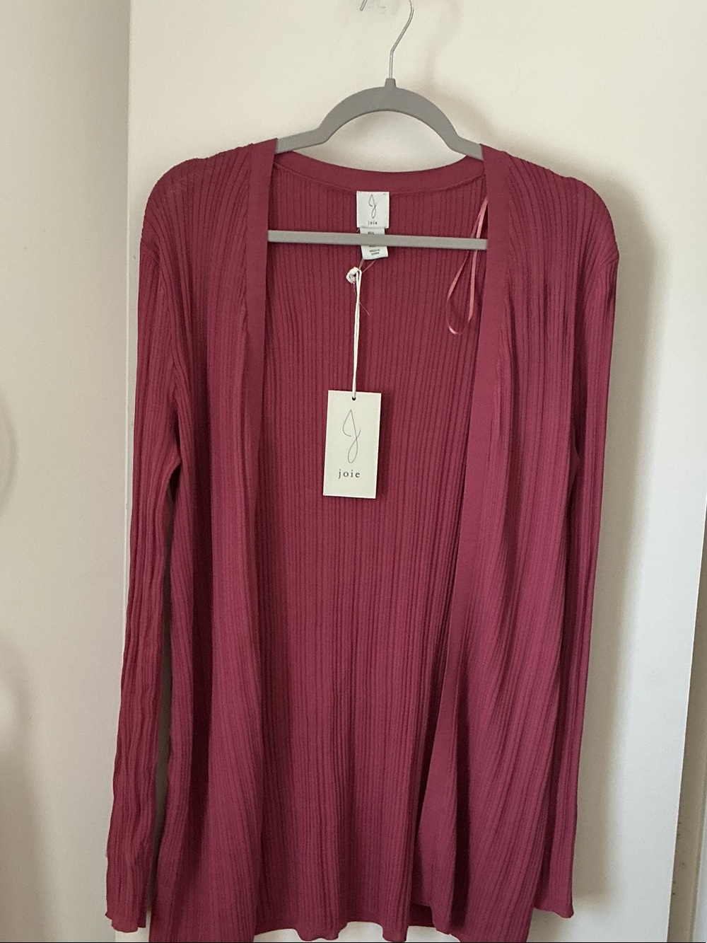 Joie Ribbed Open Front Cardigan in Berry